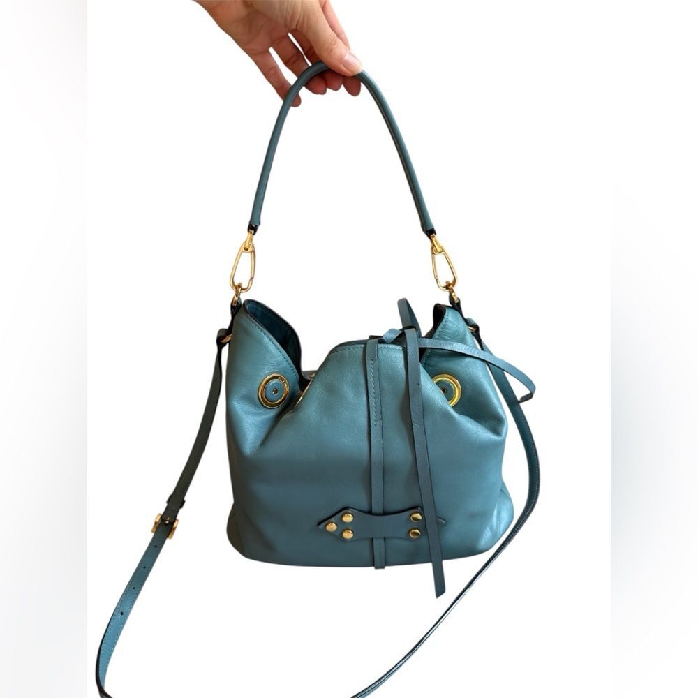 STUNNING MIU-MIU BOUTIQUE HANDBAG satchel tote bag in blue with gold hardware - Picture 3 of 15